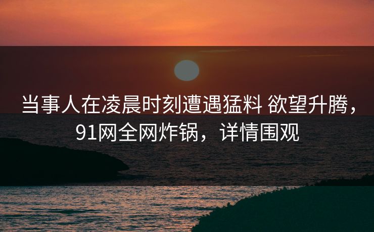 当事人在凌晨时刻遭遇猛料 欲望升腾,91网全网炸锅,详情围观 当事人在凌晨时刻遭遇猛料 欲望升腾,91网全网炸锅,详情围观